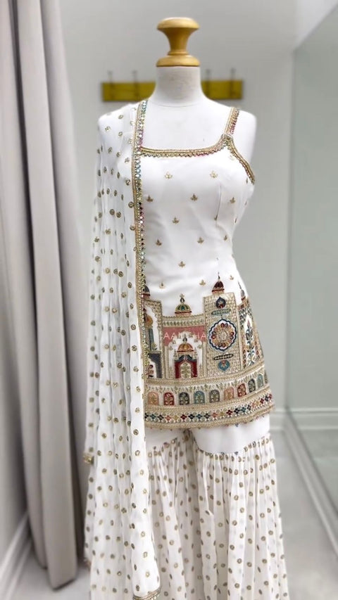 New beautiful Designer Suit on Foux Gorgette fabric With Inner and Thred & Sequnce work shara