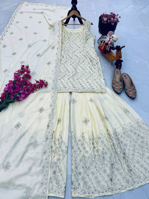 New Designer Party Top Pallazo & Dupatta Set