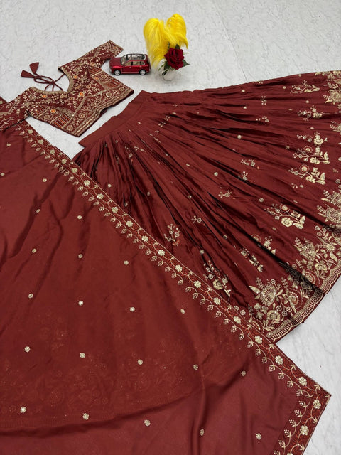 New Chinon fabric Embroidery Thread and Sequence Work Lehenga Choli