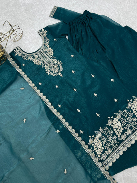 New Premium PURE SOFT CRUNCHY SILK FABRIC TOP,SHARARA WITH DUPATTA SET