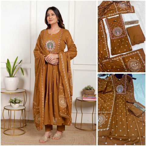 New Pure Printed Rayon cotton with Embroidery work in neck and Sleeves and beautiful Nayraa cut