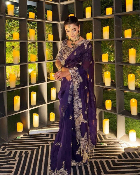 NEW DESIGNER HEAVY EMBRODERY WORK SAREE
