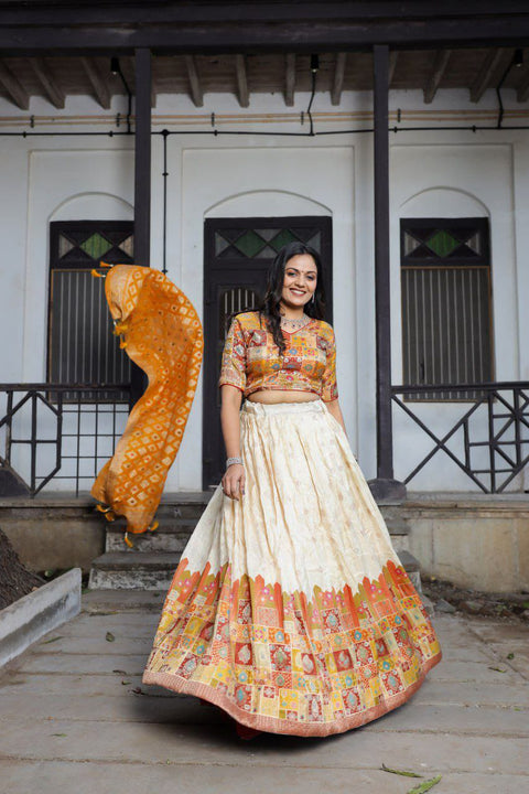 New jecard viscose viscose position print With jecard Touch Up  lehenga
