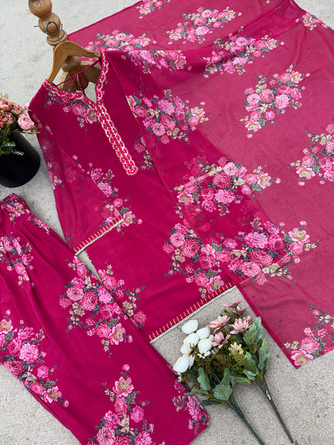 New Designer Collection In Pure Faux Georgette Top-Bottom And Dupatta Set