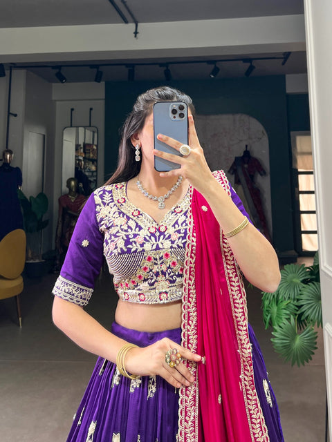 New Beautiful Sequins and Thread Vichitra Silk Lehenga Choli
