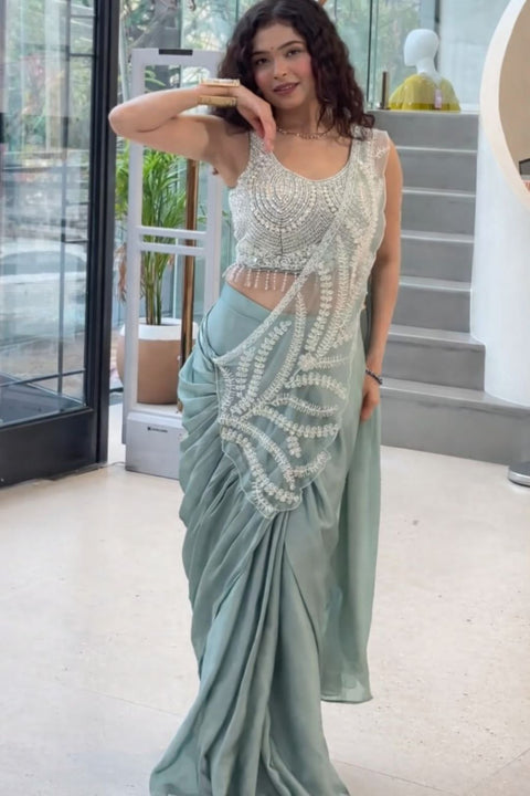 New Super Trending Embroidery Sequence work ready to wear saree