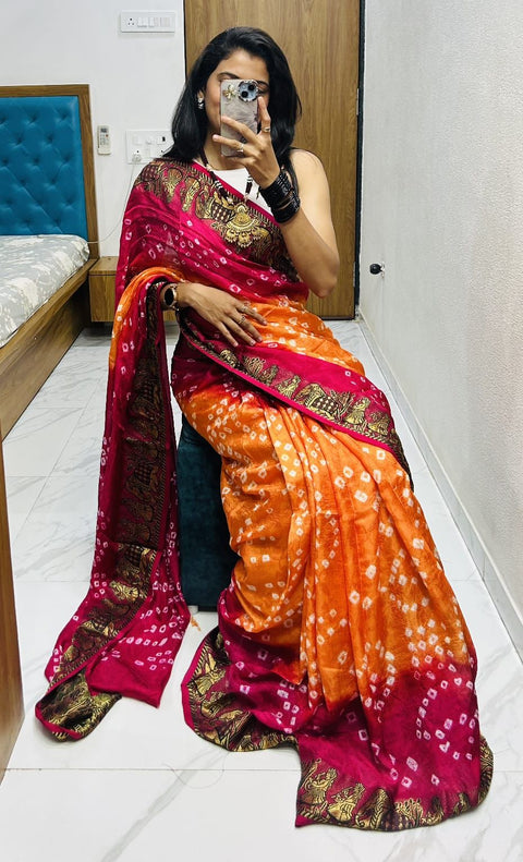 New Bandhani Art Silk With Zari Waving Saree
