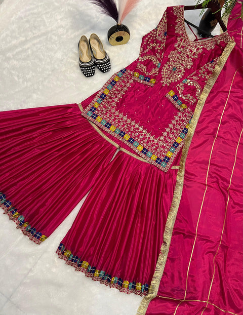 New Heavy Chinon With Heavy  Embroidery Sequence*  Work With Full Sleeve With Latkan Dori