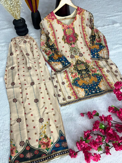 New Pure Satin  Silk digital printed Fabric With Micro silk inner Co-ord set