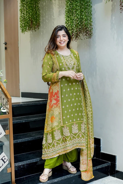 New Premium Chinon  3-piece ready-made kurti set