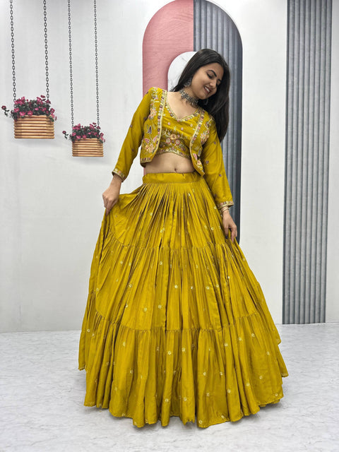 New Launching Festival Special Crop Top Embroidery Thread and Sequence Work lehenga