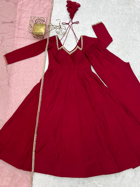 New PURE ROMANSILK CHANDERI FABRIC FULLY FLARE ANARKALI,WITH DUPPTA SET