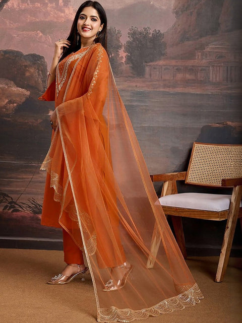 New Orange DastoorKurta Pent Dupatta Set