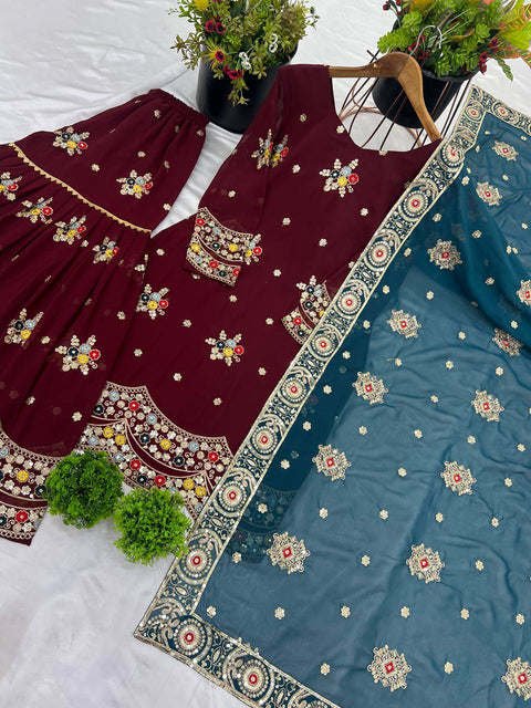 New Designer Party Wear Look Top-sarara and Dupatta With Heavy Embroidery Work