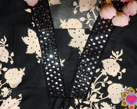 New Premium REYON WITH NACK PEPAR MIRROR EMBROIDERY WORK & OLL OVER PRINTED Dress