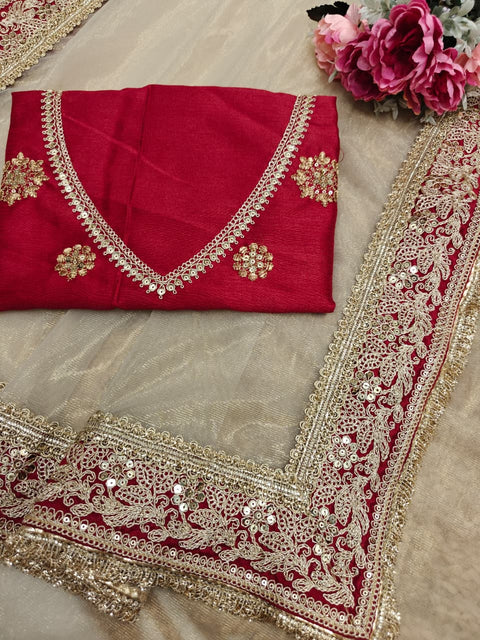 New Fancy Coding & Dual Sequence Soft Gold Twill Net saree