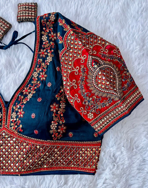 New Beautiful Copper Jari With 4 Sequence Heavy Embroidery Work Blouse