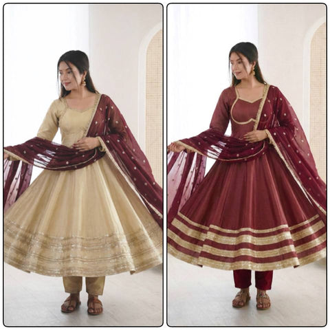 New Premium Heavy Lace Work Designer Anarkali Three Piece Set