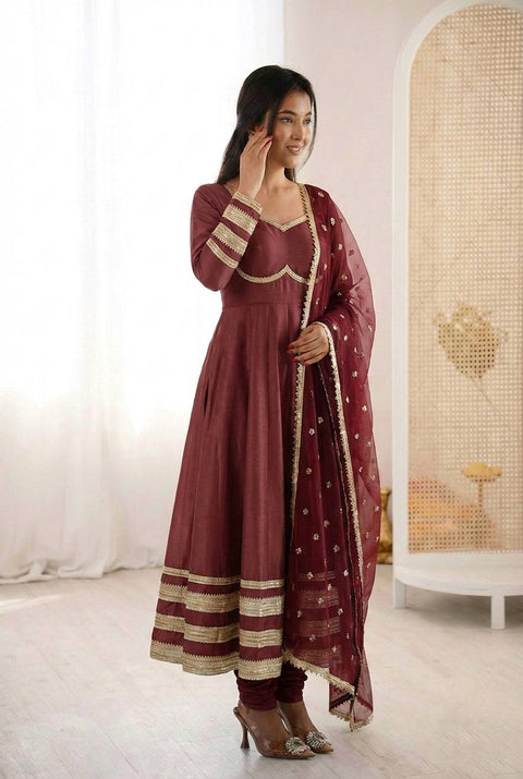 New Premium Heavy Lace Work Designer Anarkali Three Piece Set