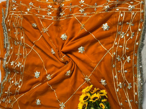 New pure chiffonJaipur Hand Dye Beautiful Gota Patti Work saree