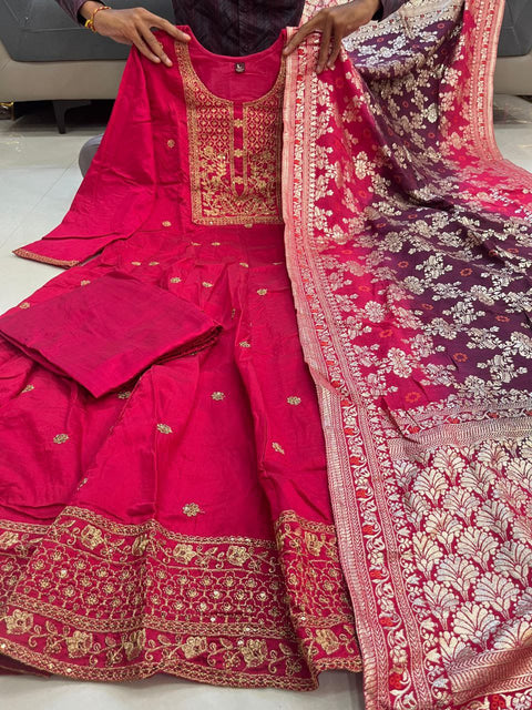 NEW Arrival Anarkali Flared Kurti Pant Dupatta Set