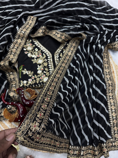 New Premium Beautiful leriya print with lace border work saree