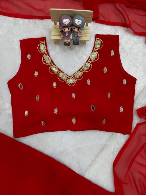 New EXCLUSIVE 2 STYLES HAND WORKED, DRAPE SAREE ON FAUX GEORGETTE FABRIC WITH STITCHED BLOUSE