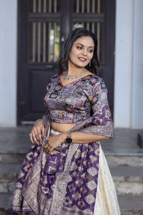 New jecard viscose viscose position print With jecard Touch Up  lehenga