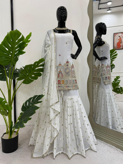 New beautiful Designer Suit on Foux Gorgette fabric With Inner and Thred & Sequnce work shara