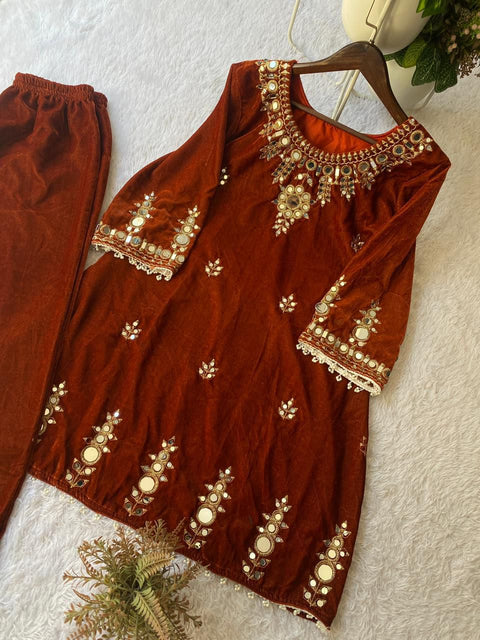 New EMBROIDERY AND REAL MIRROR WORK DESIGNER WEAR CO-ORD SET