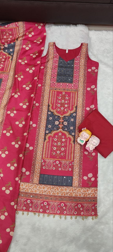 New Beautiful maslin with original MIRROR workstraight-cut Kurti