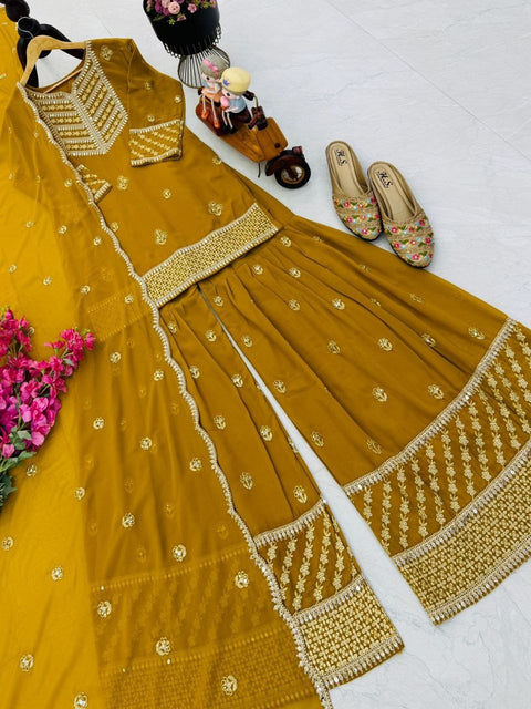 New Designer Party Top Pallazo & Dupatta Set