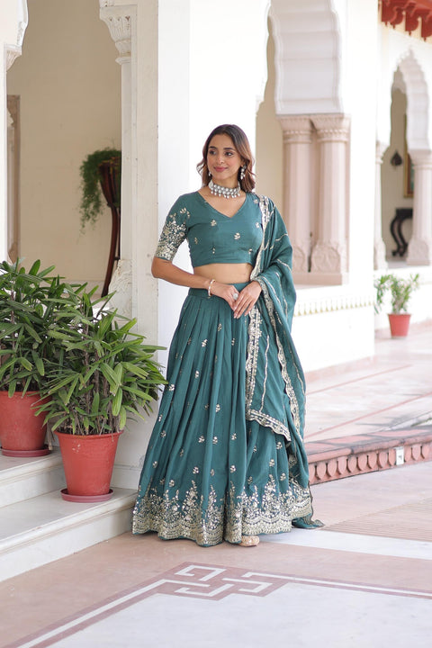 New Desirable Women's Lehenga Made With Vichitra Silk With Rich Sequins Embroidery work Blouse and Designer Embroidered work Dupatta