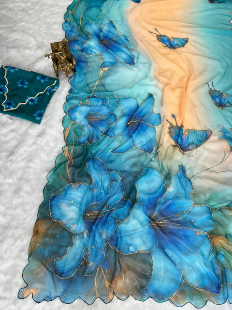 New Beautiful handcrafted Soft pure Georgette handwork sarees