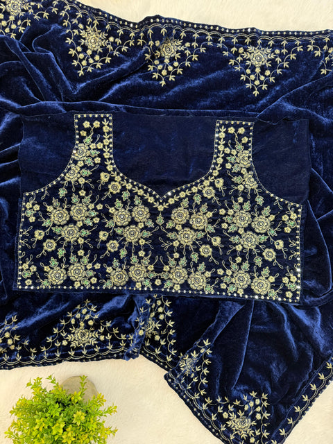 New SPECIAL WEDDING SUPERHIT TRENDING VELVET SAREE WITH EMBROIDERY WORK
