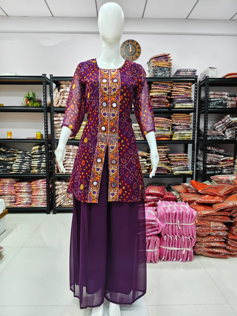 New Beautiful Purple And Pink Bandhani Printed Plazo set