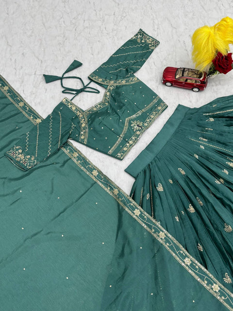 New Chinon fabric Embroidery Thread and Sequence Work Lehenga Choli
