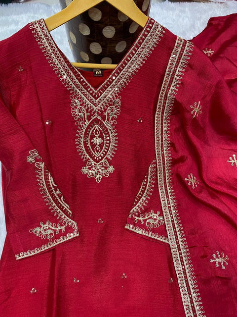New Havy pure chinon With  embroidery coding dori work pair Suit Set