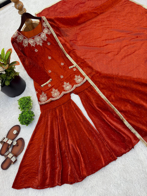 New Premium Embroidery Sequence Work With Zarkan Diamond Work Fully Stitched & Ready to Wear Dres
