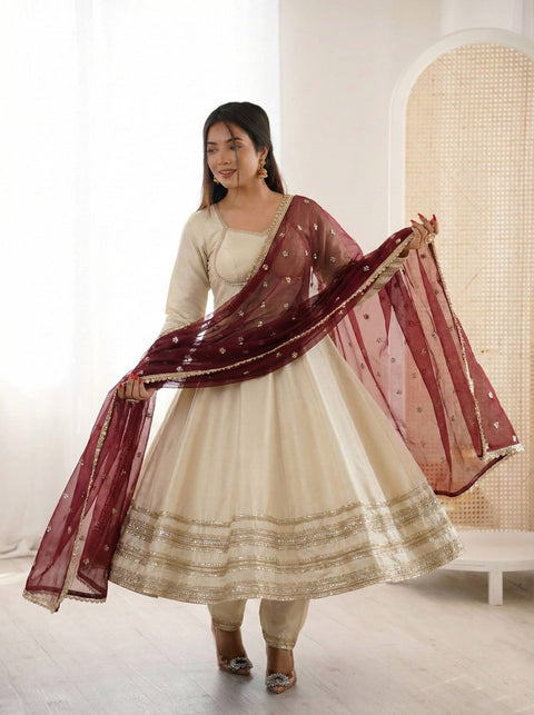 New Premium Heavy Lace Work Designer Anarkali Three Piece Set