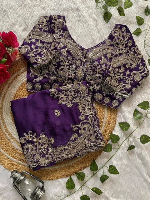 NEW DESIGNER HEAVY EMBRODERY WORK SAREE