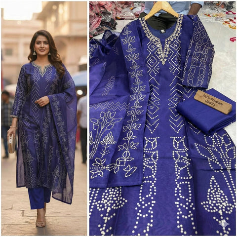 New SILK FABRIC with DIGITAL PRINT AND HANDWORK in neck with inner top with duppta