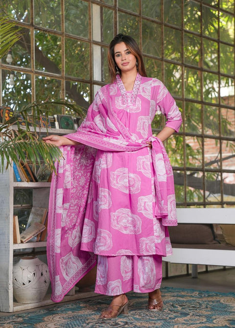 NEW LAUNCHING printed cotton anarkali kurti with plazo and mulmul duptta
