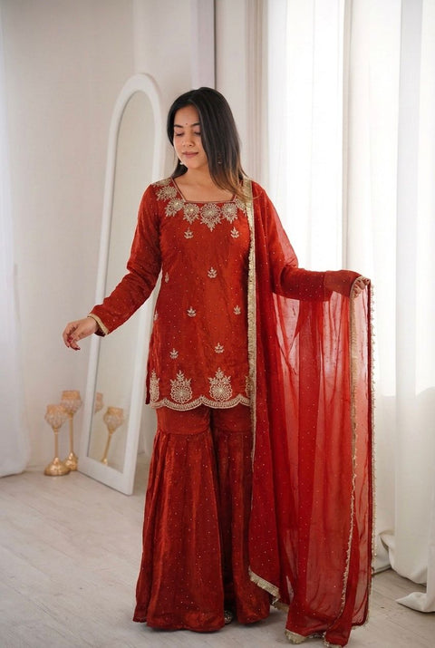 New Premium Embroidery Sequence Work With Zarkan Diamond Work Fully Stitched & Ready to Wear Dres
