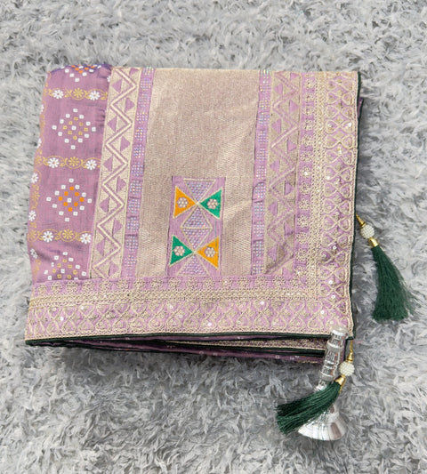 New SUPERHIT DESIGN HEAVY AND VICHITRA CP CLOTH WITH FOIL PRINT EMBROIDERY THREAD saree