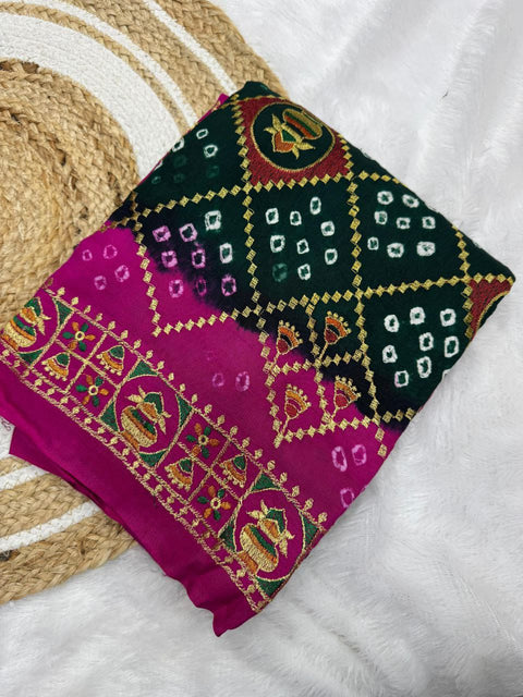 New  Silk Original Bandhani With Gota Embroidery Saree