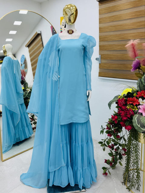 New Designer Party Top Pallazo & Dupatta Set
