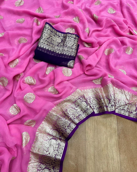 New Pure Viscose Georgette Saree With Fancy Zari & Fancy Jacquard Border With Fancy Viscose Georgette Silk saree