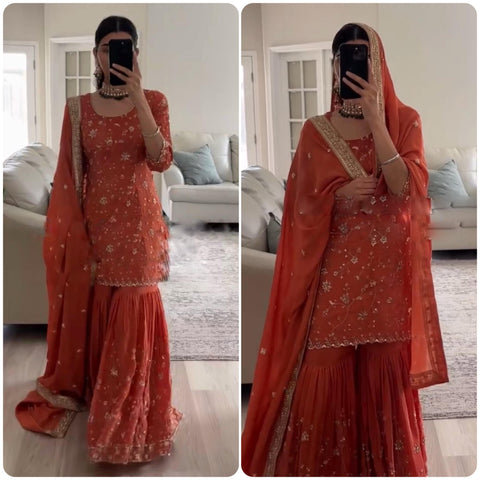 New Designer Party Wear Look Top-Plazzo and Dupatta With Heavy Embroidery Work