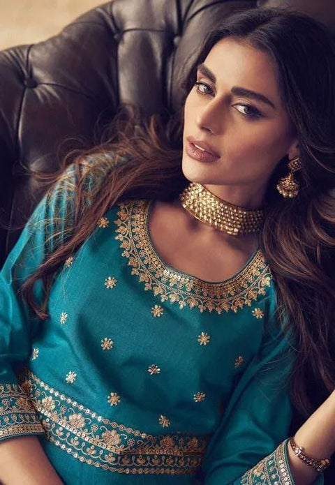 New Pure Chinnon Silk With Heavy Embroidery Zari Dori Sequence Work and Sleeve